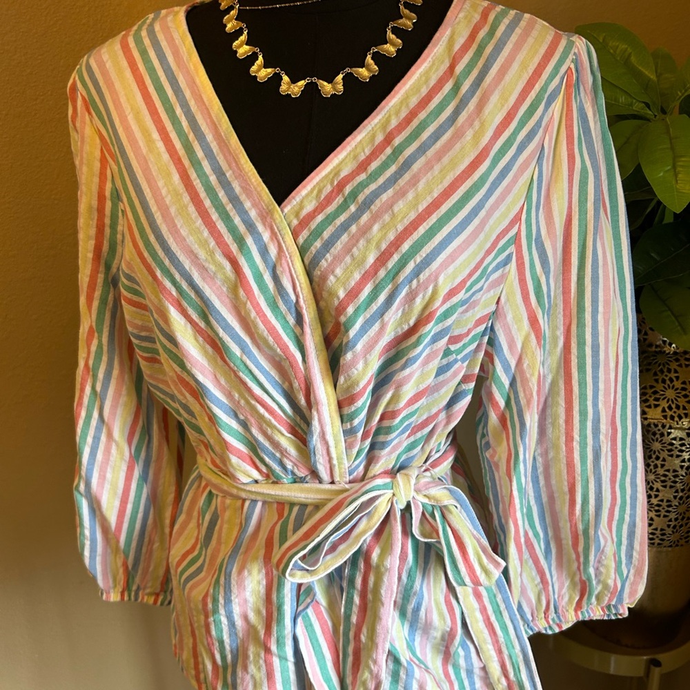 St. John's Bay Multicolor Striped Wrap Blouse 100% Cotton